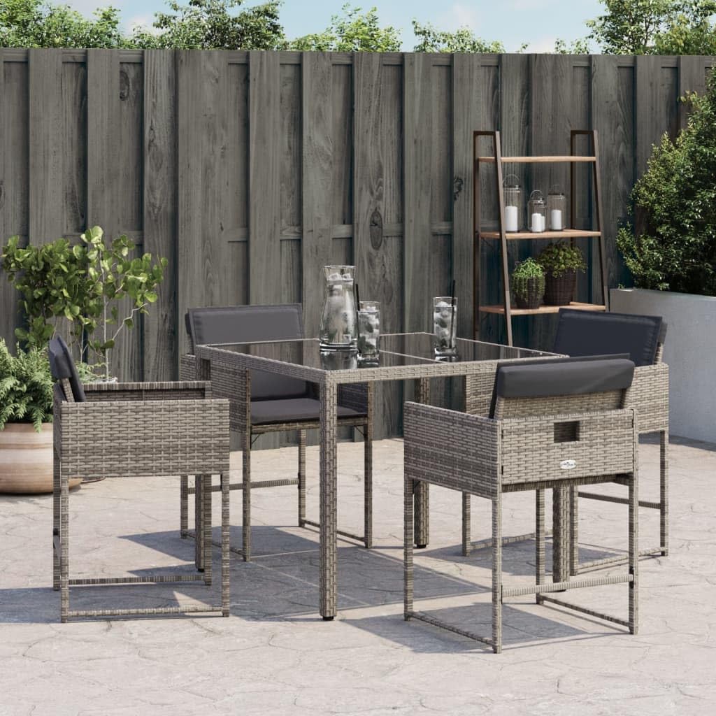 vidaXL Patio Chairs with Cushions - Outdoor 4 Pcs Set - Gray Poly Rattan - Foldable Backrest - Powder-Coated Steel Frame