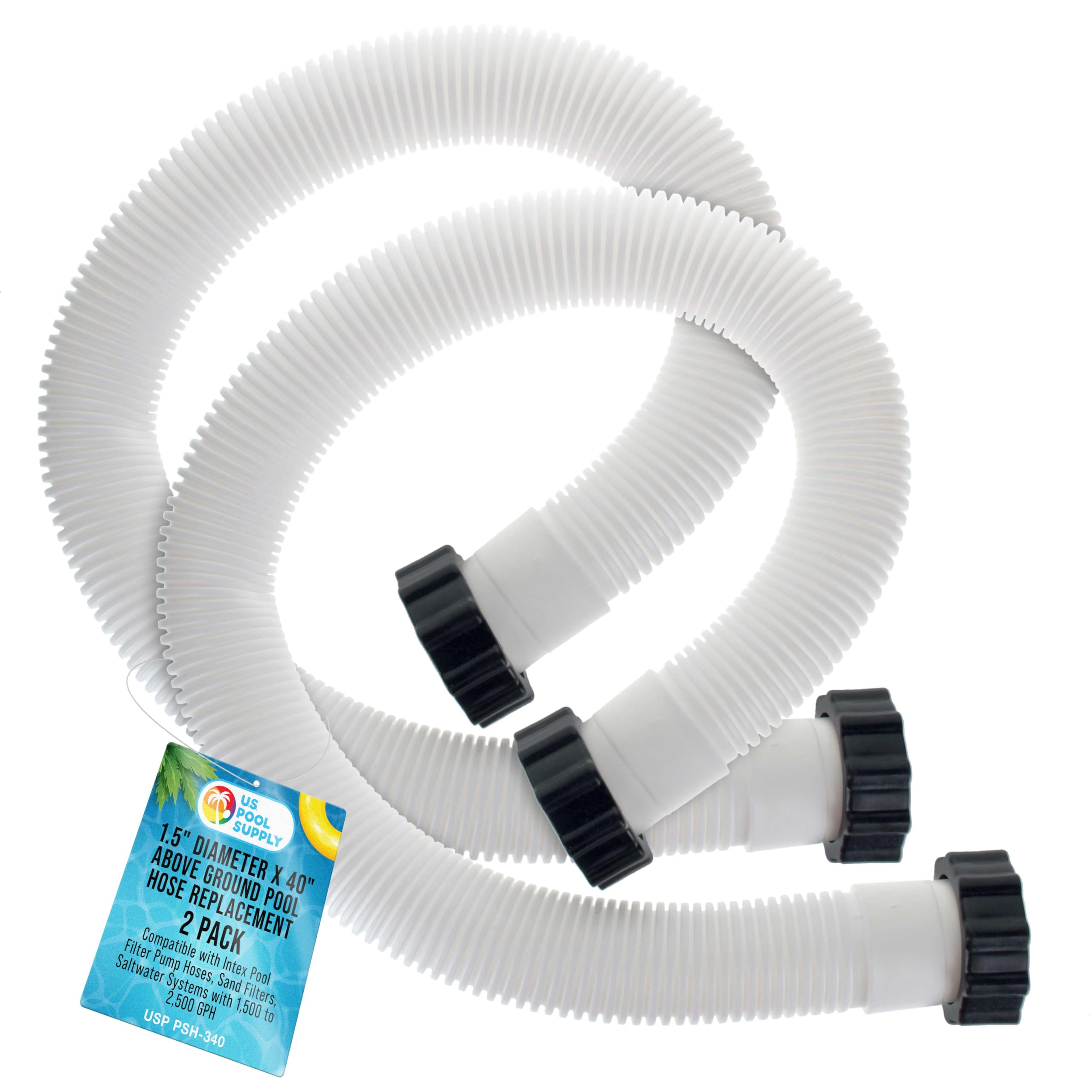 U.S. Pool Supply Above Ground Pool Hose Replacement 1.5' Diameter X 40' Long, Pack Of 2 - Compatible With Intex Pool Filter Pu
