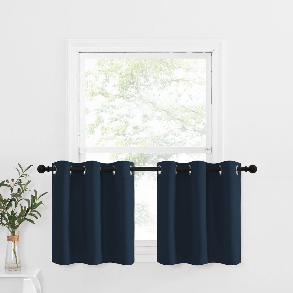 Nicetown Blackout Curtains Tiers 24 Inch - Thermal Insulated Window Treatment Drapes For Cafe/Dining Room/Kitchen Thanksgiving Decoration, 2 Panels, 42W By 24L.2 Inches Header, Navy
