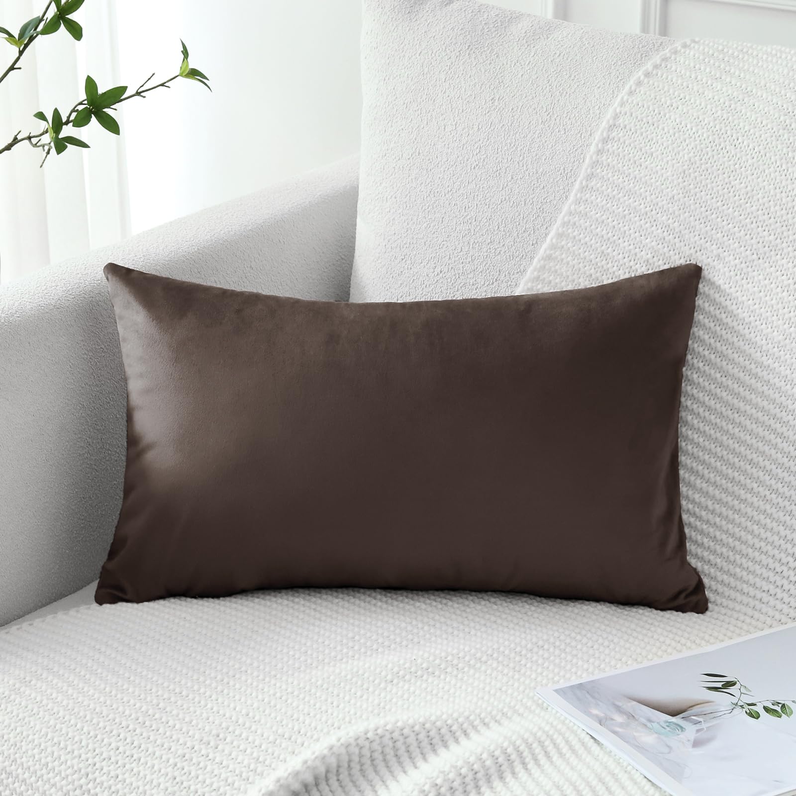 Artscope Luxury Velvet Pillow Covers Decorative Rectangle Pillowcases Soft Solid Cushion Cases For Couch Sofa Bedroom Car Decor 16X24 Inch Chocolate Brown