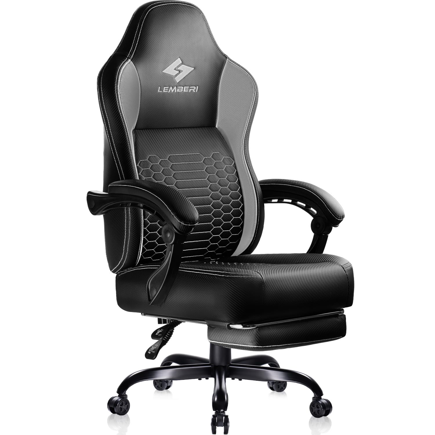 Lemberi Big And Tall Gaming Chair 400Lb Weight Capacity,Gamer Chairs For Adults,Video Game Chair Wth Footrest,Racing Style Computer Gamer Chair With Headrest And Lumbar Support (Gray)