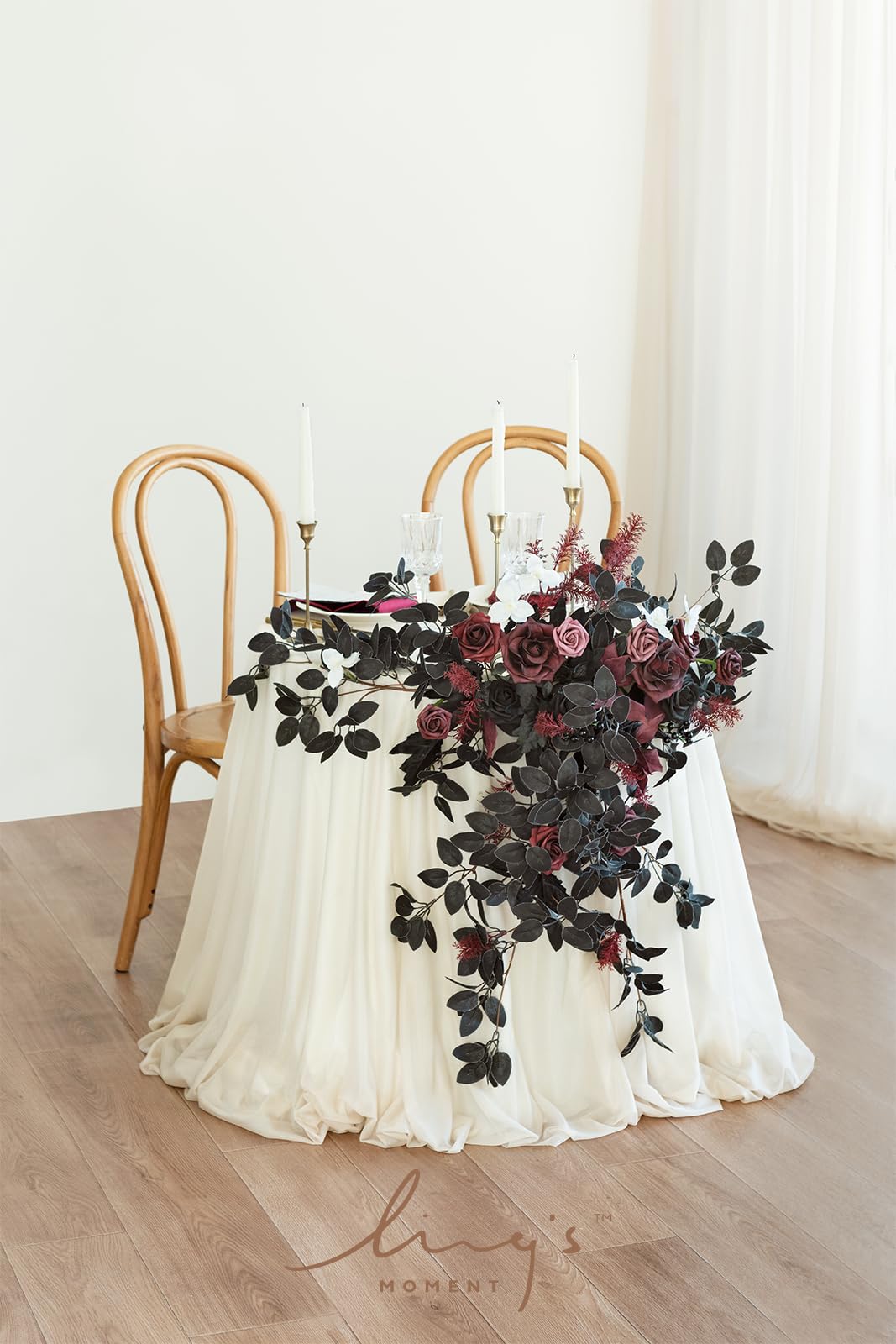 Ling'S Moment 2Pcs Black Arch Flowers Artificial Floral Swags Centerpieces Burgundy Wedding Rose Garland Greenery Arrangements F
