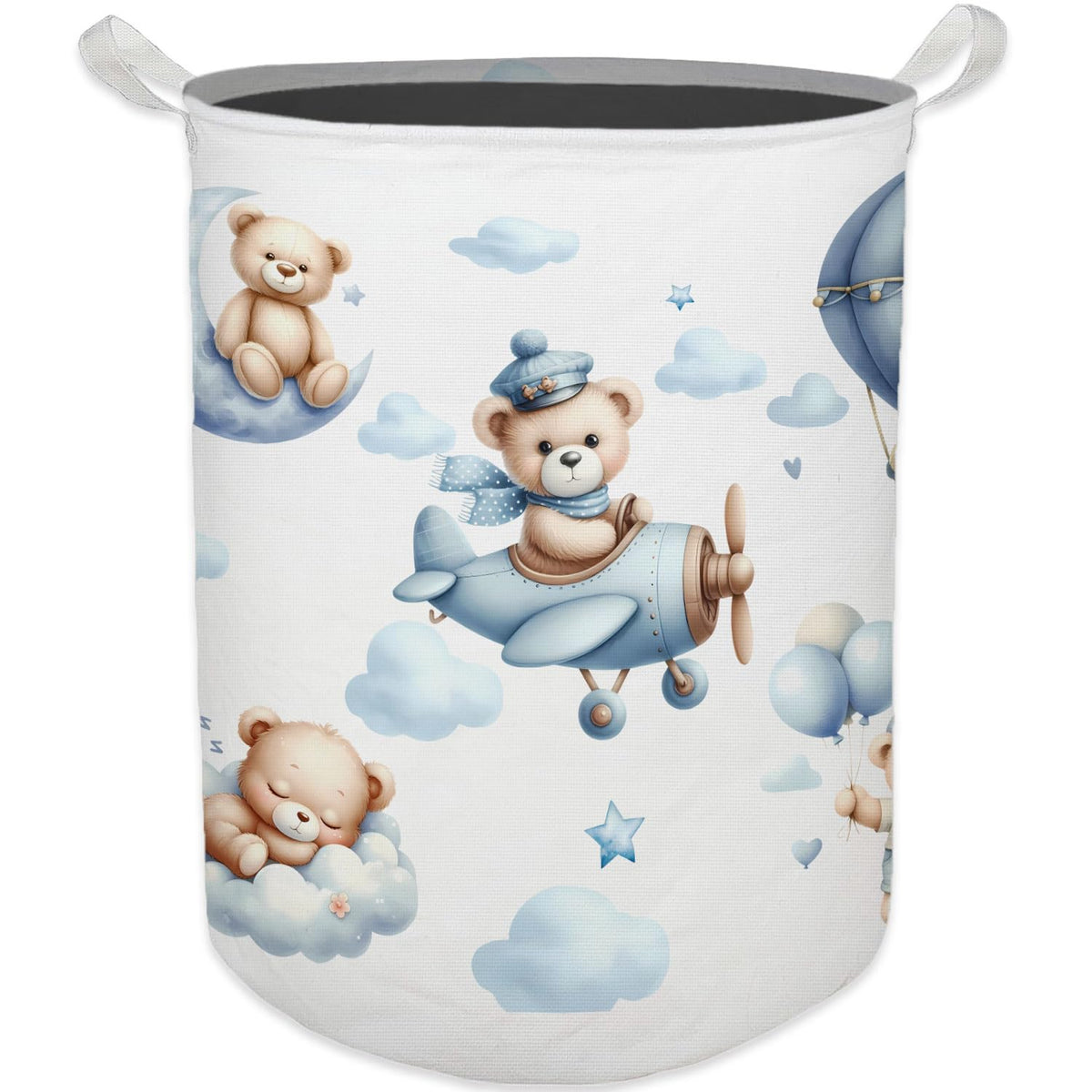 HKTZM Baby Nursery Laundry Basket, Toybox for Boys Girls Room, Cute Blue Bear Laundry Basket Hamper Waterproof Collapsible Cloth