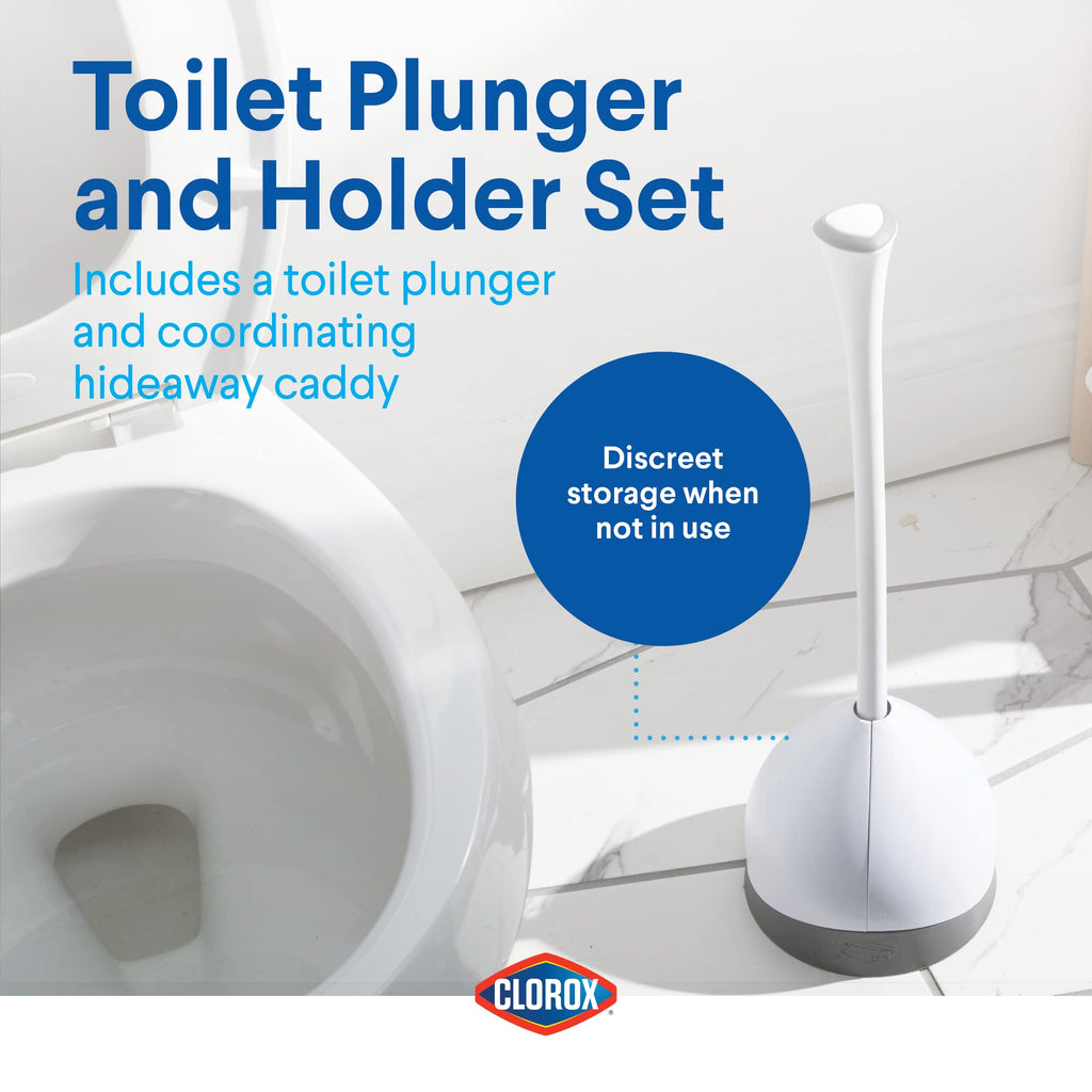 Clorox Toilet Plunger With Hideaway Caddy, Set Of 2 - Toilet Plunger For Bathroom, Bathroom Organizer & Storage, Toilet Unclogge