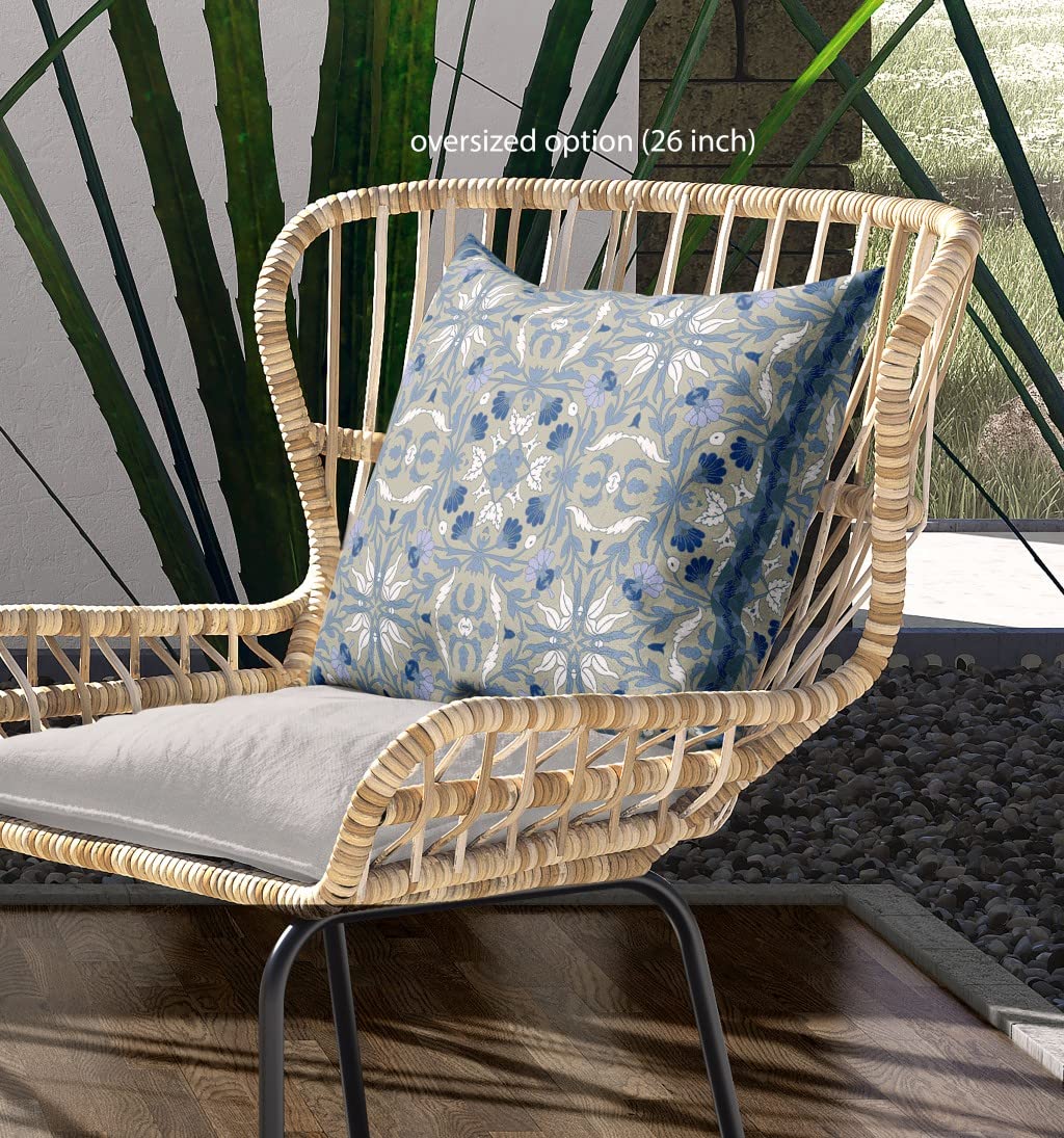 HomeRoots Light Green Blue Broadcloth 26â€ Gray Indigo Paisley Indoor Outdoor Throw Pillow