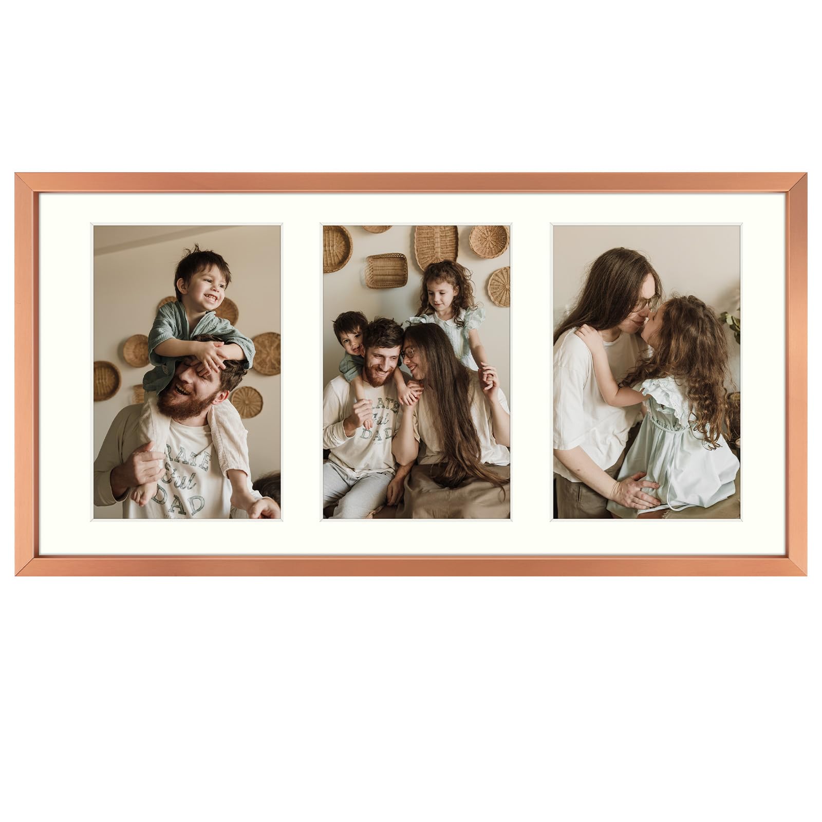 Golden State Art, 3-4x6 Collage Aluminum Picture Frame, Display Three 4x6 Photos with Ivory Mat or One 7x14 Without Mat, Tempere