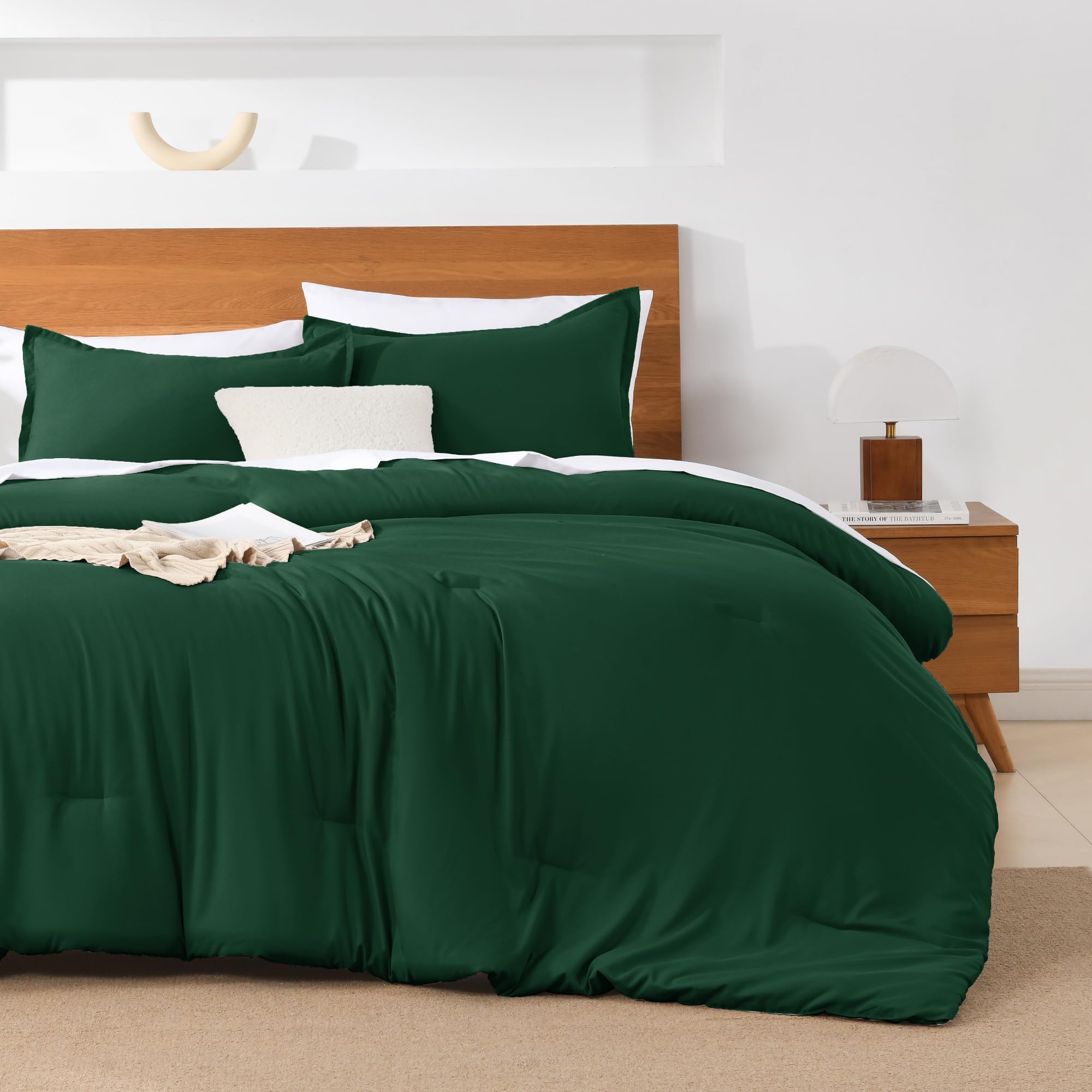 Andency California King Comforter Set Dark Emerald Green - 7 Pieces Bed In A Bag Cal King Bedding Comforter Sets, Summer Solid Soft Lightweight Comforter With Sheets, Pillowcases & Shams