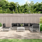 vidaXL 8 Piece Patio Lounge Set with Cushions in Modern White Steel Design for Garden, Poolside, Deck, Patio or Other Outdoor Spaces