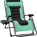 Best Choice Products Oversized Padded Zero Gravity Chair, Folding Outdoor Patio Recliner, Xl Anti Gravity Lounger For Backyard W/Headrest, Cup Holder, Side Tray, Polyester Mesh - Seafoam Green/Black