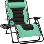 Best Choice Products Oversized Padded Zero Gravity Chair, Folding Outdoor Patio Recliner, Xl Anti Gravity Lounger For Backyard W/Headrest, Cup Holder, Side Tray, Polyester Mesh - Seafoam Green/Black