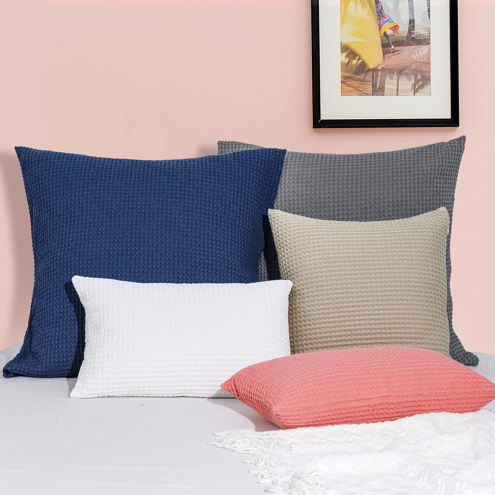 Phf 100% Cotton Waffle Weave Throw Pillow Cover, 24' X 24', No Insert, 2 Pack Square Pillowcases Shell, Elegant Home Decorative Throw Pillow Covers For Bed Couch Sofa, Charcoal Grey
