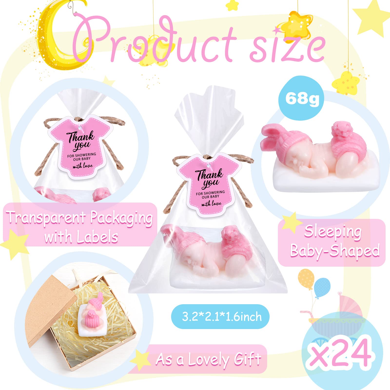 Otuuz 24 Packs Baby Shower Soap Favors Baby Shower Favors Handmade Sleeping Baby Gift Soap Baby Shower Scented Soap Favors With