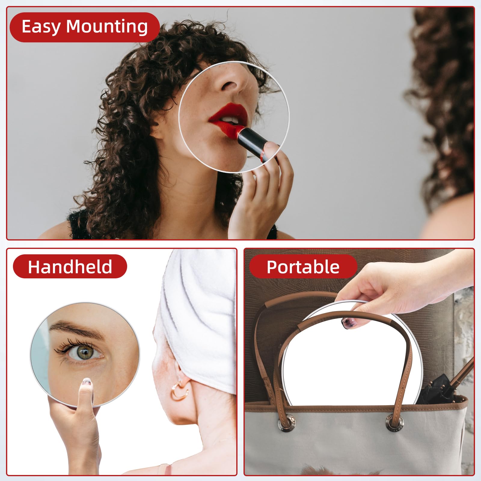 10X Magnifying Mirror With 3 Suction Cups - 6' Stick On Makeup Mirror With 10X Magnification, Magnified Makeup Mirror Portable
