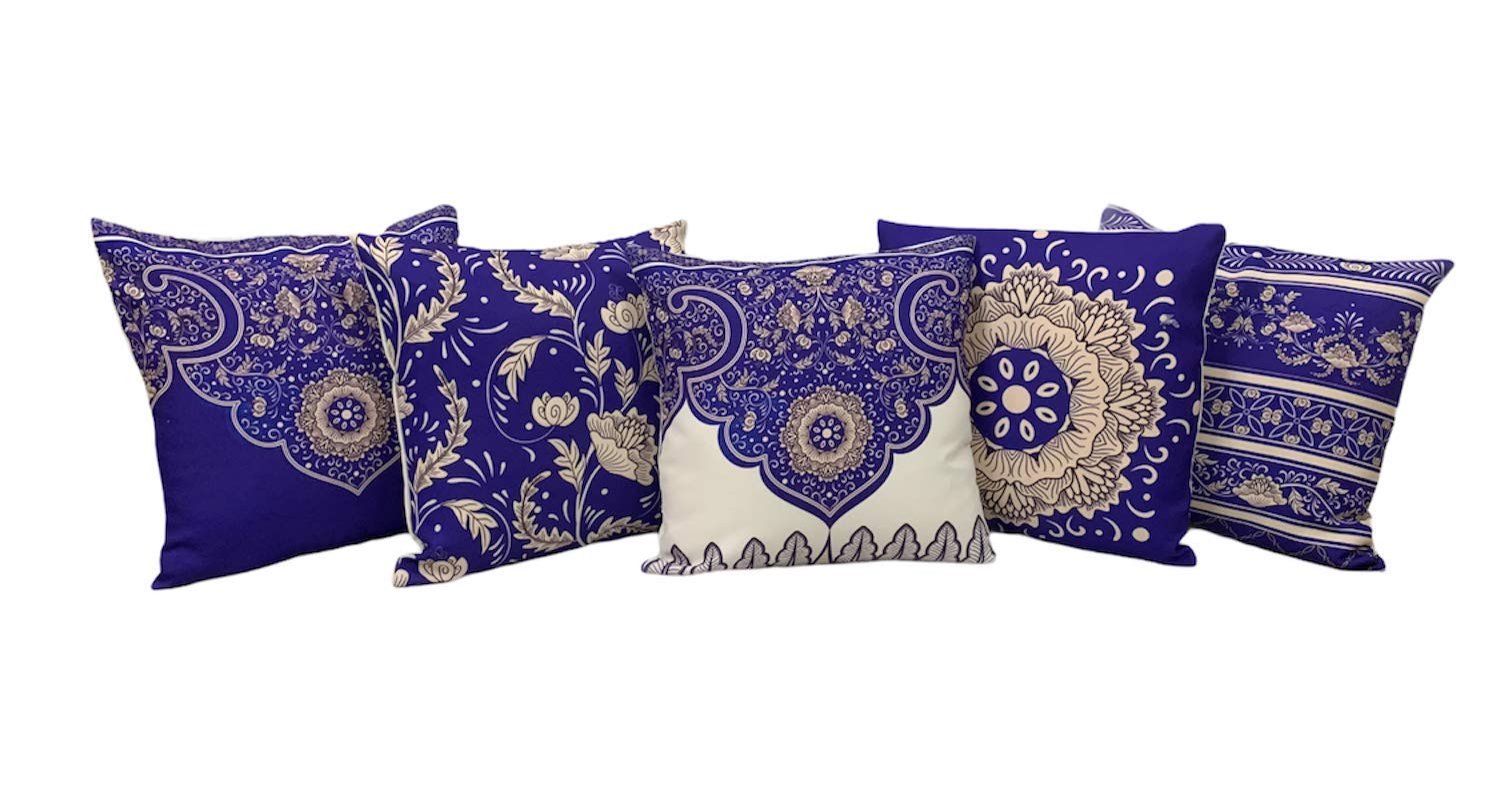 Shopping Tree Royal Blue Canvas Cotton Cushion Cover Sofa 16 X 16 Inches, Set Of 5 PiecesFor Living Room/Bedroom