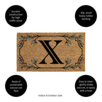 Evergreen Monogram Coir Doormat | Letter X | Front Door Mat For Outdoor Indoor Entrance | 28X16 Inches | Non-Slip Backing Doorwa