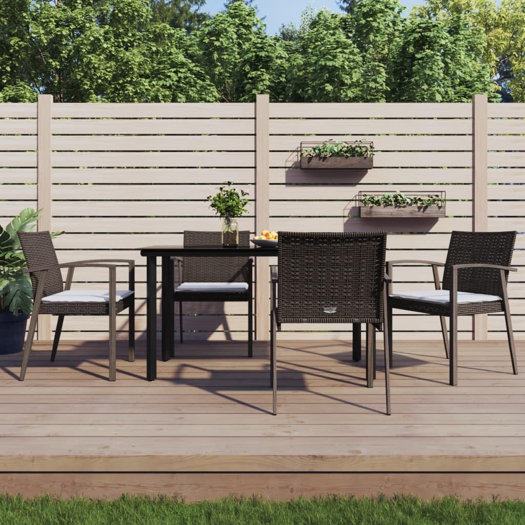 vidaXL 5-Piece Patio Dining Set - Poly Rattan and Steel Set - Weather-Resistant - Comfortable Outdoor Seating with Cushions - Ideal for Garden, Patio Enjoyment