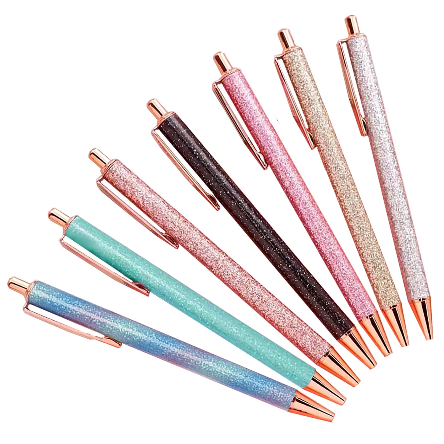 Youmi 7/8 Pcs Retractable Ballpoint Pen,Pretty Bling Metal Writing Pens,Black Ink Medium Point 1.0 Mm Gift Pens, Cute Journaling