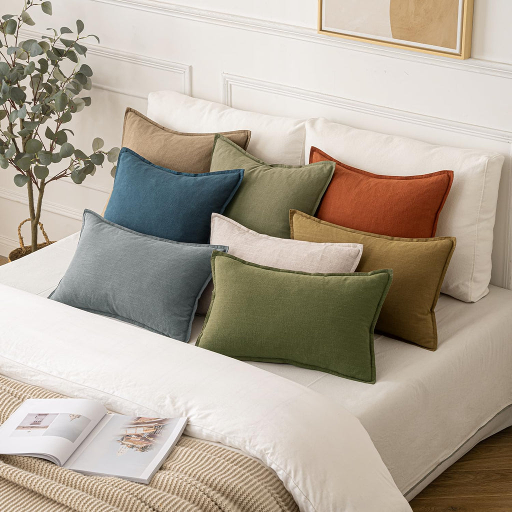 Miulee Linen Pillow Covers 24X24 Inch Blue ?Decorative Boho Farmhouse? ?Neutral Throw Pillows Pack Of 2 Soft Accent Couch Pillowcases Spring Modern Home Decor For Cushion Livingroom Bed