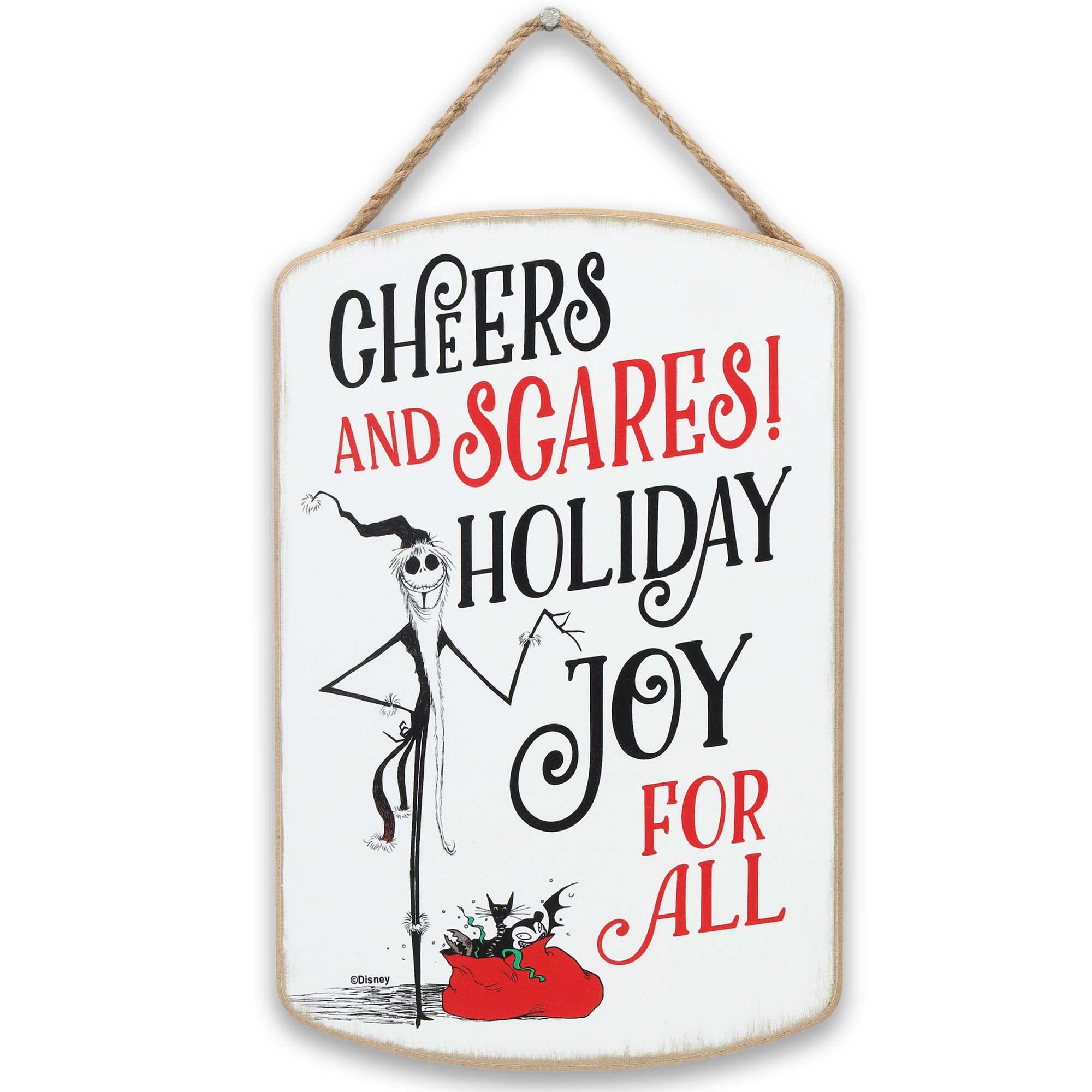 Disney The Nightmare Before Christmas Cheers and Scares Hanging Wood Wall Decor - Fun Jack Skellington Christmas Sign