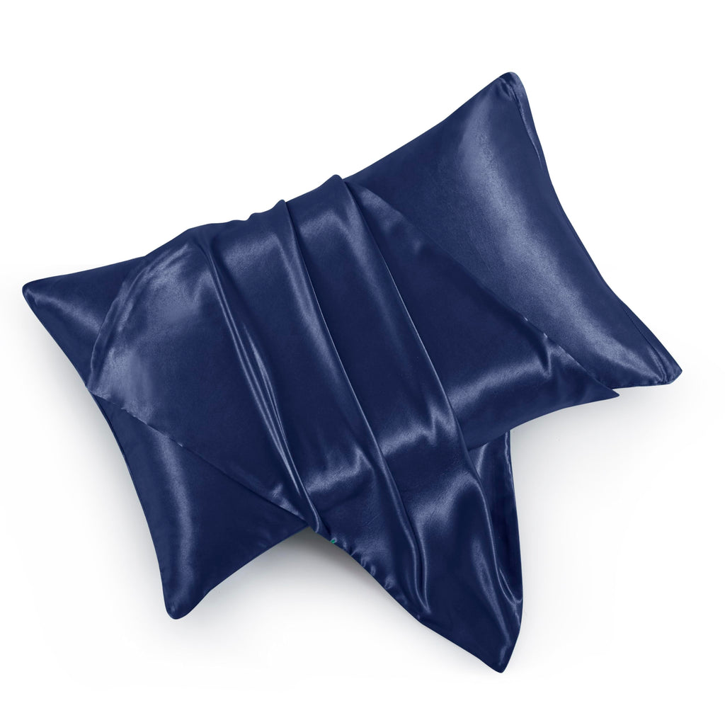 Hommxjf Navy Blue Satin Pillowcases With Zipper (20X26),Standard Size Pillowcases Set Of 2, Navy Blue Silk Pillowcase For Hair A