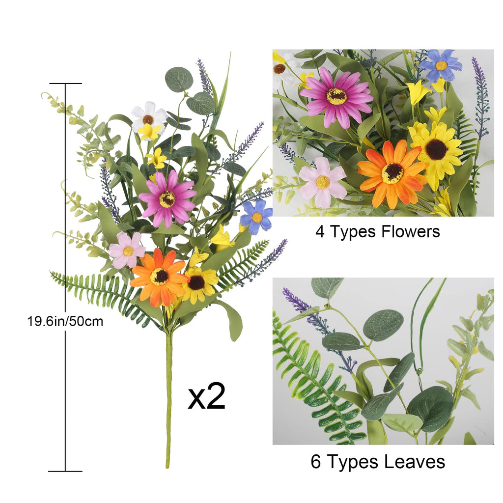 GTIDEA Artificial Daisy Flowers 2 Bundles Silk Spring Flowers Colorful 20in