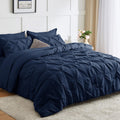 Cozylux Full Comforter Set - 7 Pieces Comforters Full Size Navy Blue, Pintuck Bed In A Bag Pinch Pleat Bedding Sets With All Sea