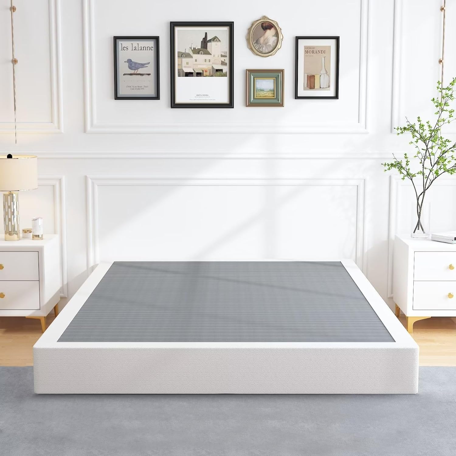Aldrich Box Springs King Size 9 Inch, Heavy Duty Metal Frame Mattress Foundation With Easy Clean Cover, Noise Free, Easy Assembly