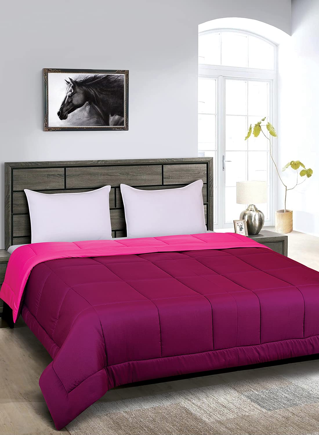 Home9Ine Reversible Microfiber Ac Comforter Single Bed Quilt Blanket For Winter (200 Gsm, Purple & Fuchsia), Size  60X90 Inches
