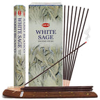 Trumiri Incense Stick Holder Bundle with Hem White Sage 20g Incense Sticks - Pack of 6 (Approx 120 Sticks)