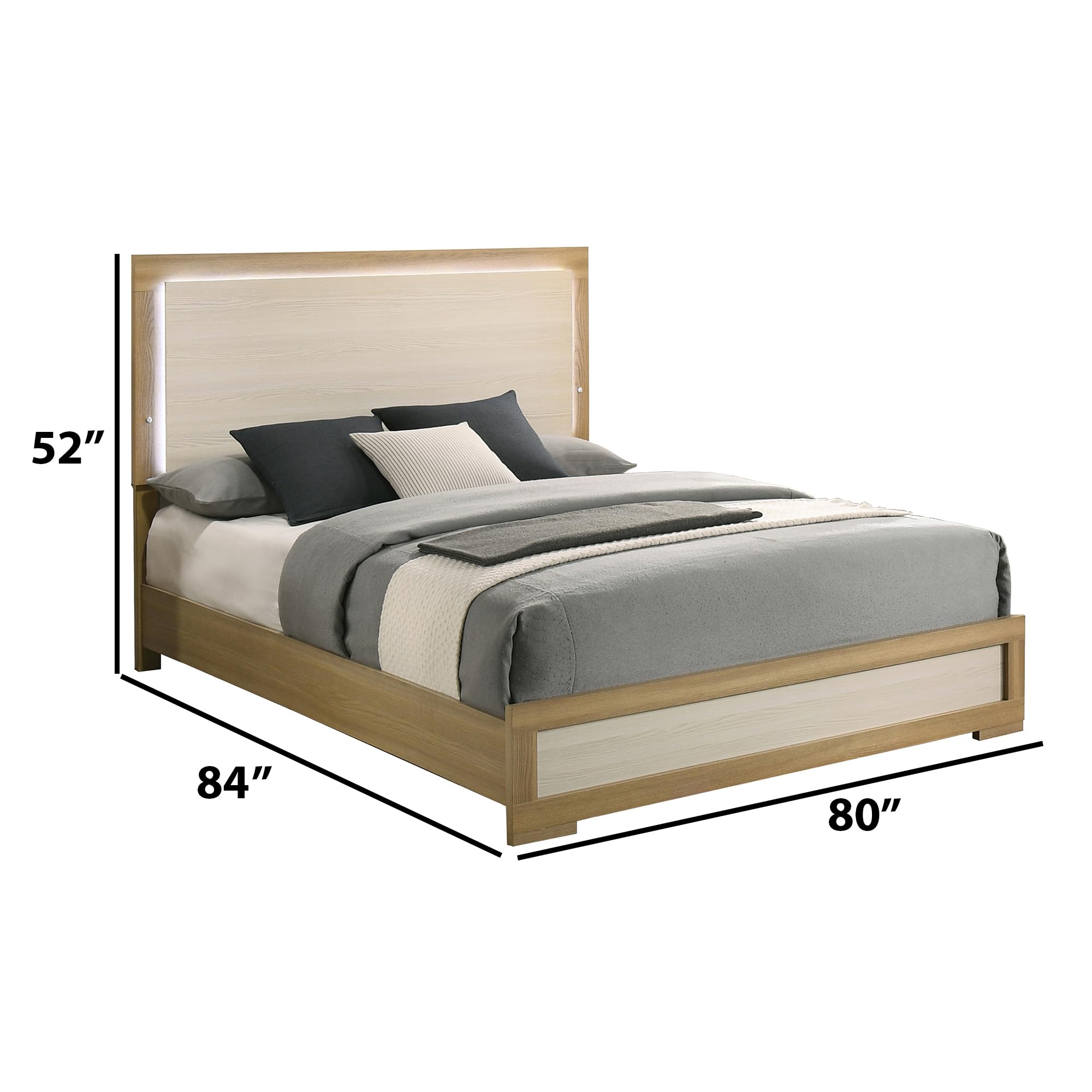 Best Quality Furniture Natural Serenity LED Bed Frame in Natural/White Finish