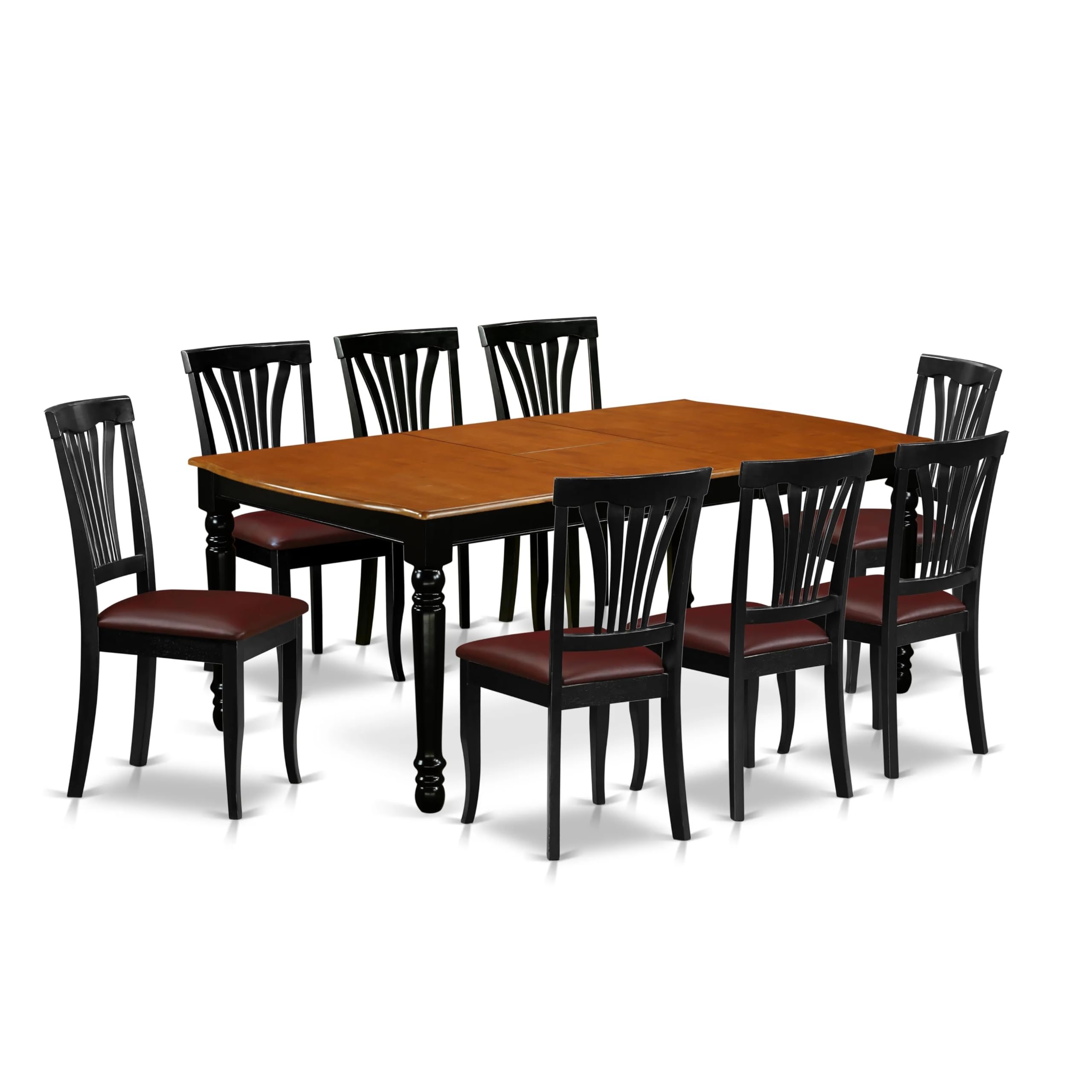 East West Furniture DOAV9-BCH-LC 9 Piece Dining Room Table Set Includes a Rectangle Wooden Table with Butterfly Leaf and 8 Faux Leather Kitchen Dining Chairs, 42x78 Inch, Black & Cherry