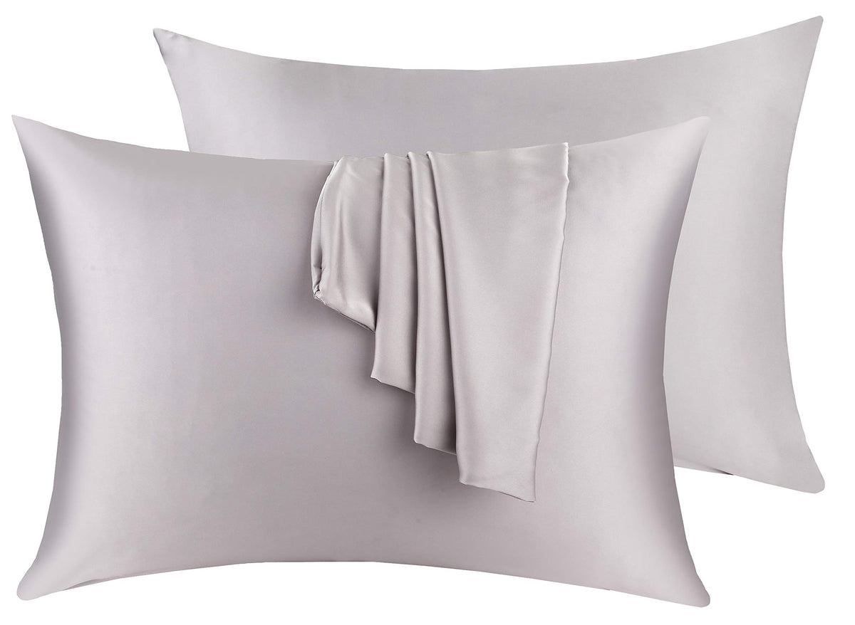 Natural Silk Pillowcase Set Of 2 For Hair &Skin - Both Sides 19 Momme 600 Thread Count With Hidden Zipper (Grey, King)