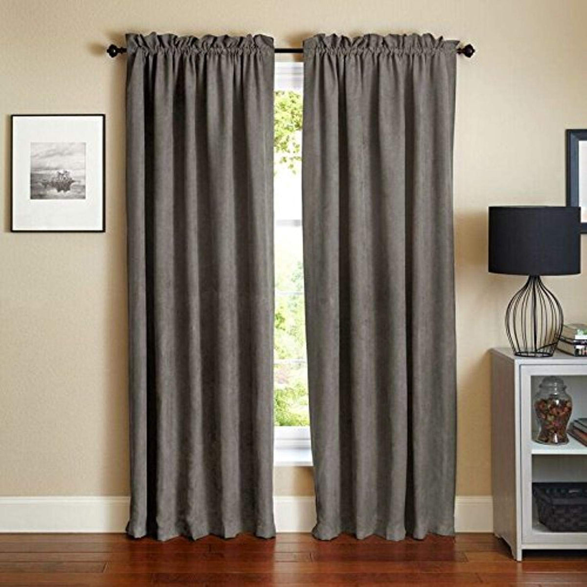 Blazing Needles Reversible Rod Pocket Room-Darkening Microsuede Curtain Panels, 84&quot; by 52&quot;, Steel Grey 2 Count