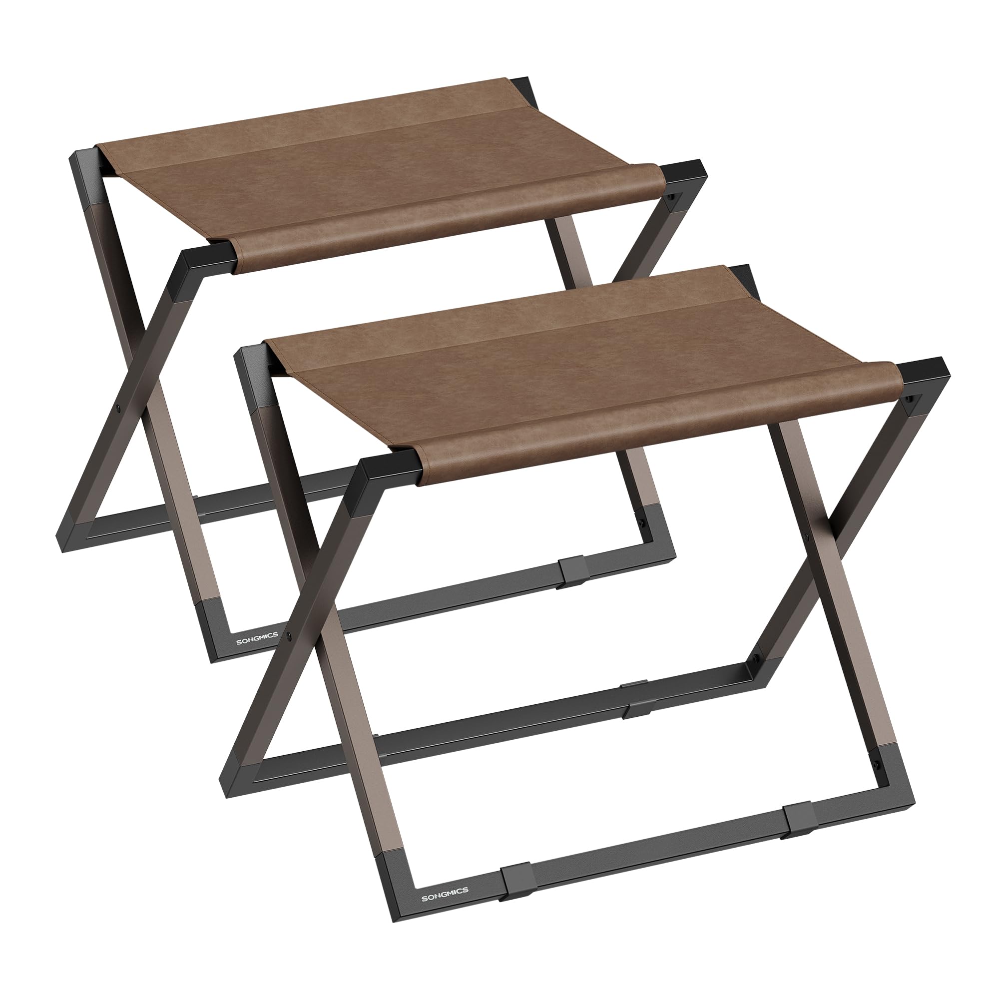 SONGMICS Luggage Racks, Set of 2 Foldable Suitcase Stands, Metal Luggage Holders, Synthetic Leather, Easy to Assemble, for Guest