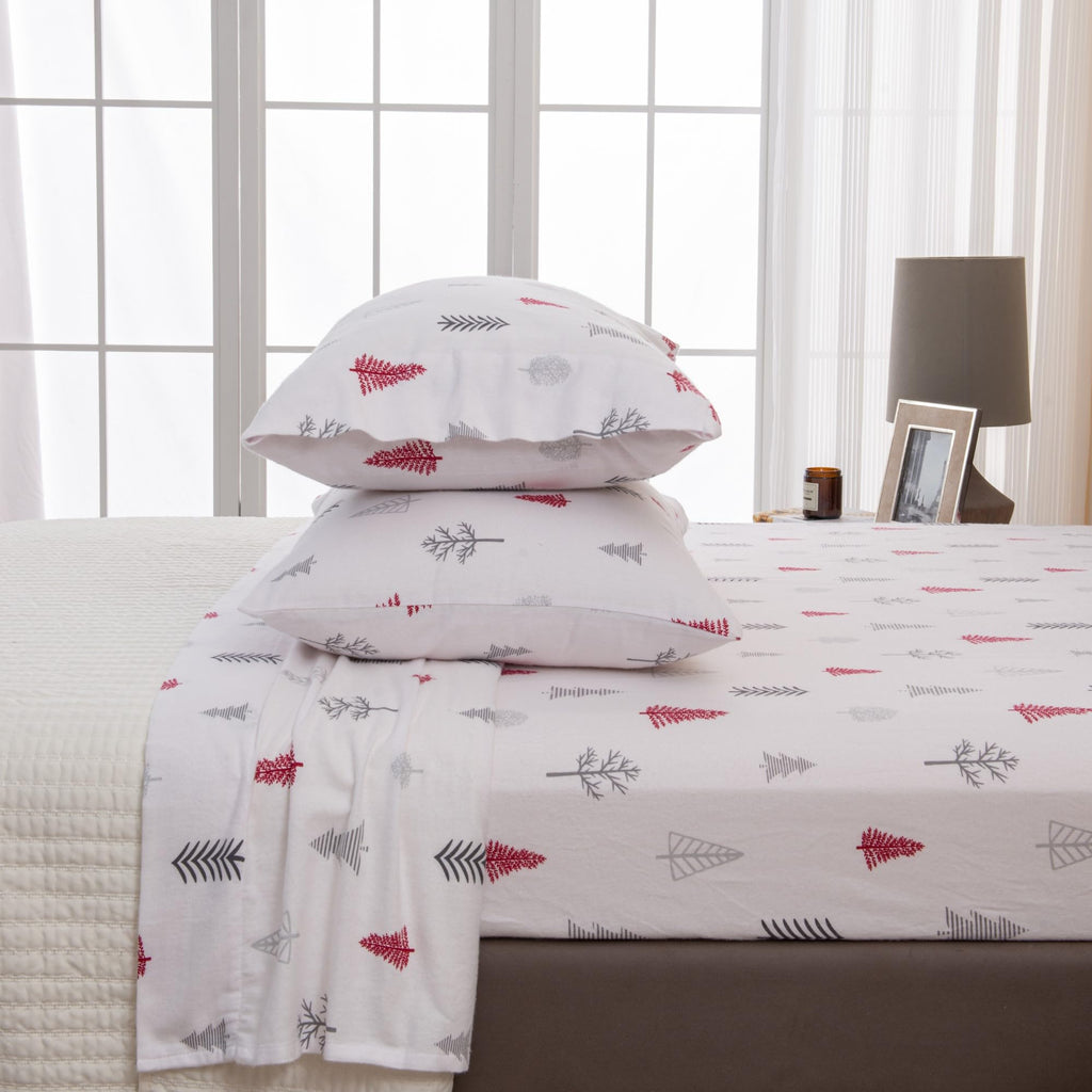 Great Bay Home 3 Piece 100% Turkish Cotton Twin Holiday Flannel Sheet Set | Cotton Christmas Bedding Sheets & Pillowcases | Warm