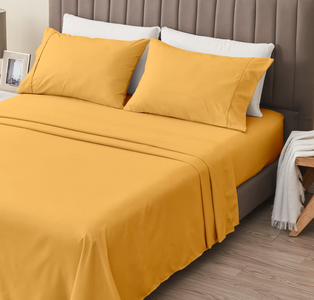 Great Bay Home 3-Piece Twin Yellow Microfiber Sheet Set | Ultra-Soft, Brushed Bedding Sheets & Pillowcases - Wrinkle & Fade Resistant, All-Season Bed Sheets For Bed (Twin, Ginger)