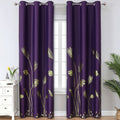 Estelar Textiler Purple Blackout Curtains For Dining Room With Gold Palm Tree Design Pattern Light Blocking Thermal Insulated Gr