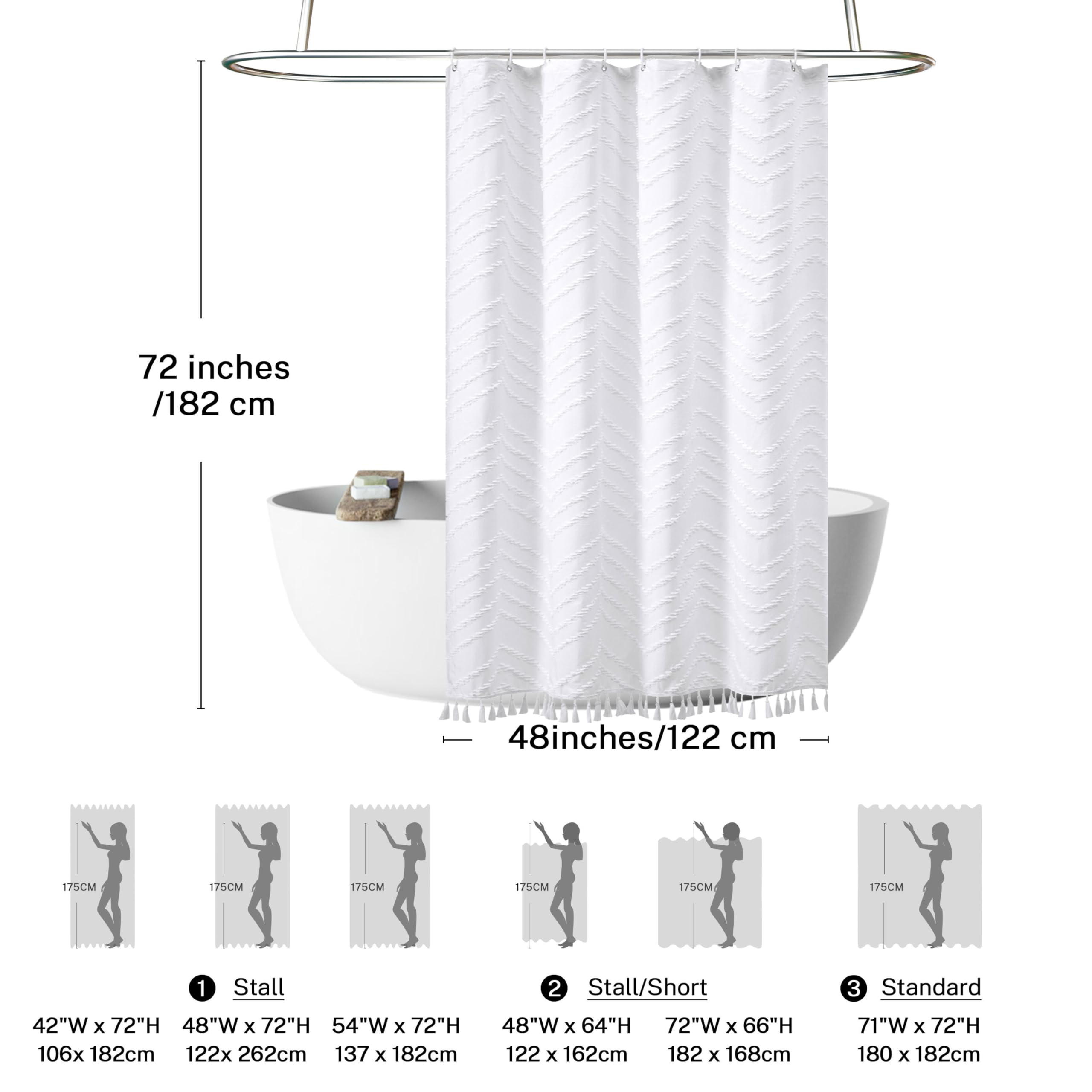 Stall Boho Shower Curtain White Tassel Woven Fabric Shower Curtain 48 X 72 Modern Farmhouse Textured Tufted Chevron Striped Mini