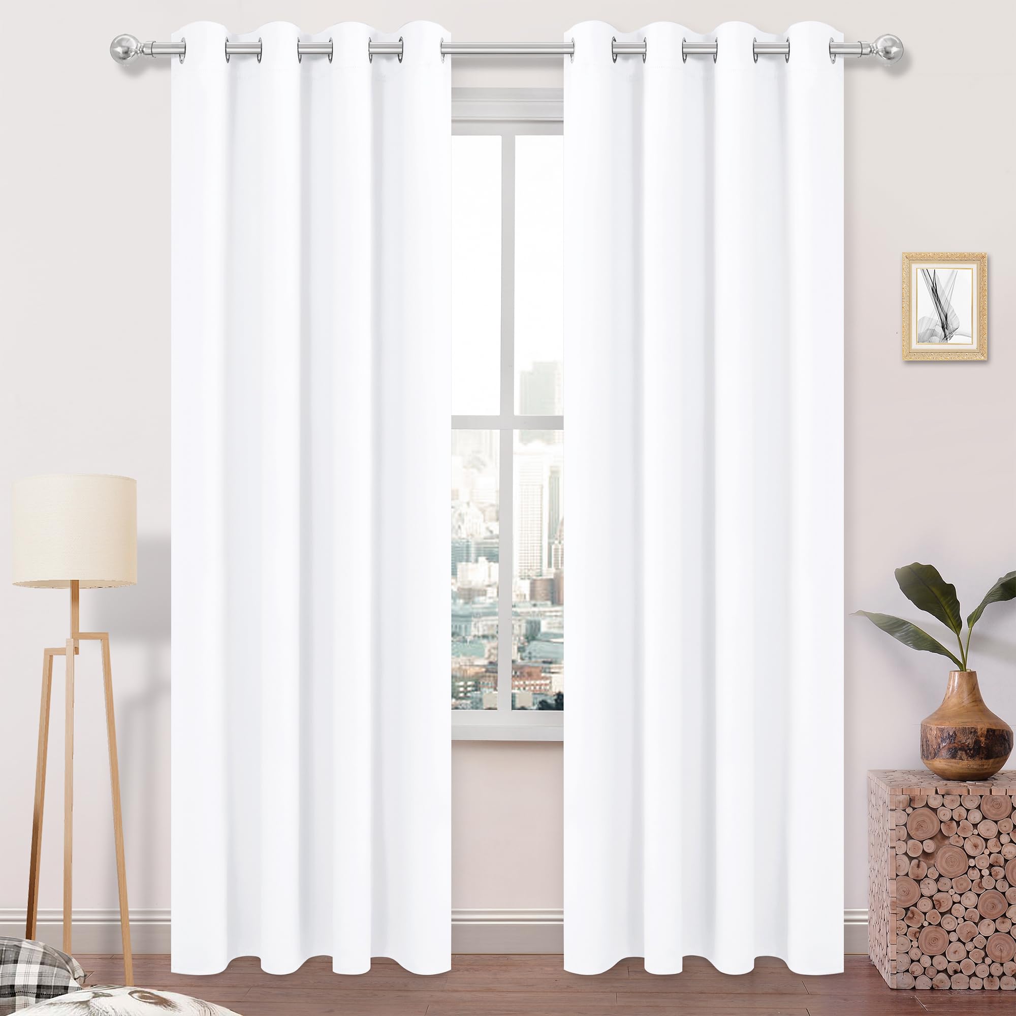 Dwcn Pure White Window Curtain Panels 52X84 Inches Long,With White Middle Layer,2 Curtain Panels For Living Room,Bedroom,Dining