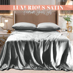 Elegant Comfort Luxurious 4-Piece Silky Satin Sheet Set, Skin And Hair Friendly, Wrinkle, Fade, Stain Resistant With Deep Pockets Fitted Sheet, Cooling Soft Satin Sheet Set, Cali King, Gray