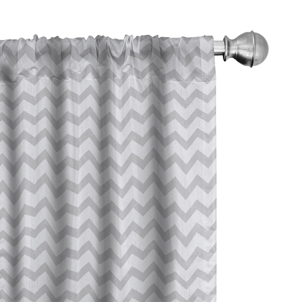 Ambesonne Grey and White Curtains, Chevron Pattern Zigzag Geometrical Arrow Lines Stripes Abstract Print, Window Treatments 2 Pa