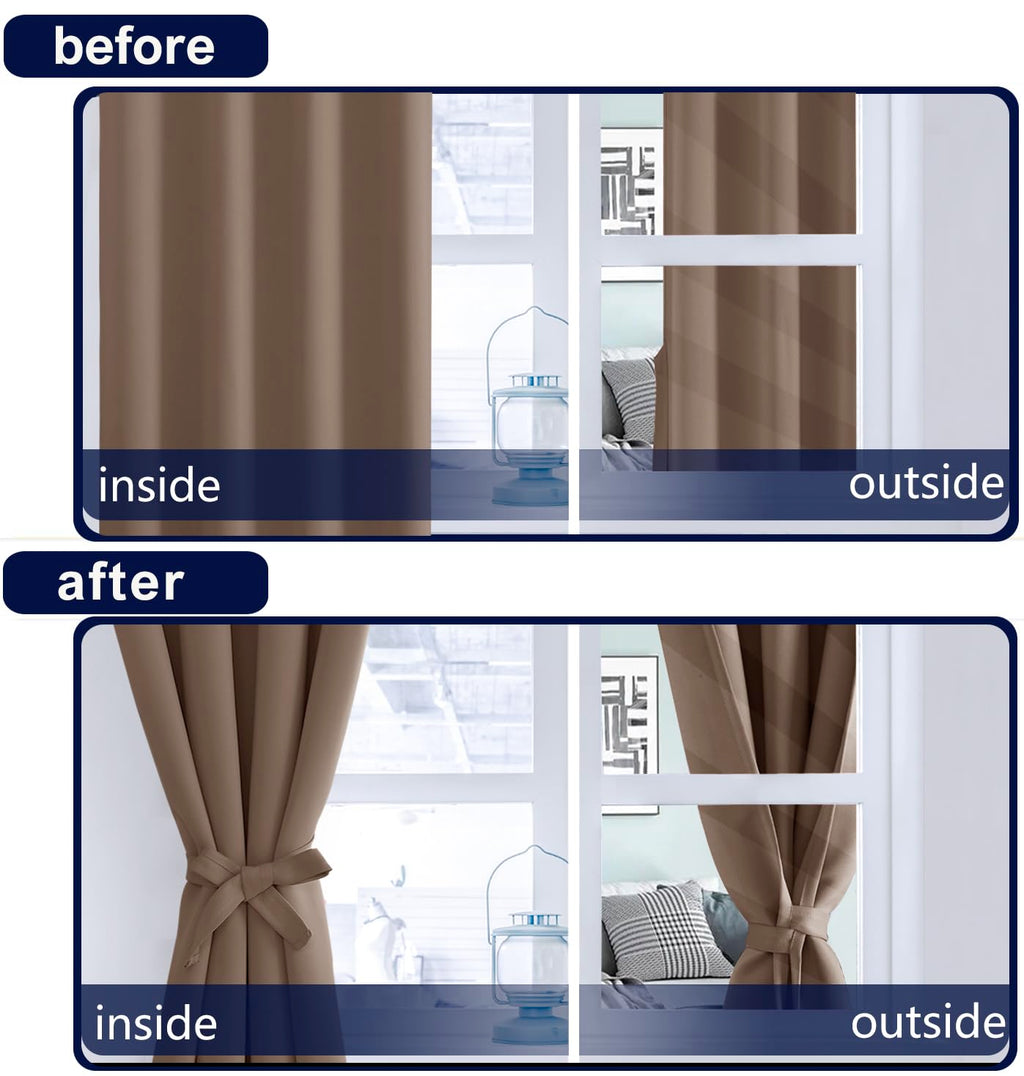 Hiasan Short Mocha Blackout Curtains 36 Inch Long, Bathroom Small Window Curtains Rod Pocket & Back Tab Thermal Insulated Drapes