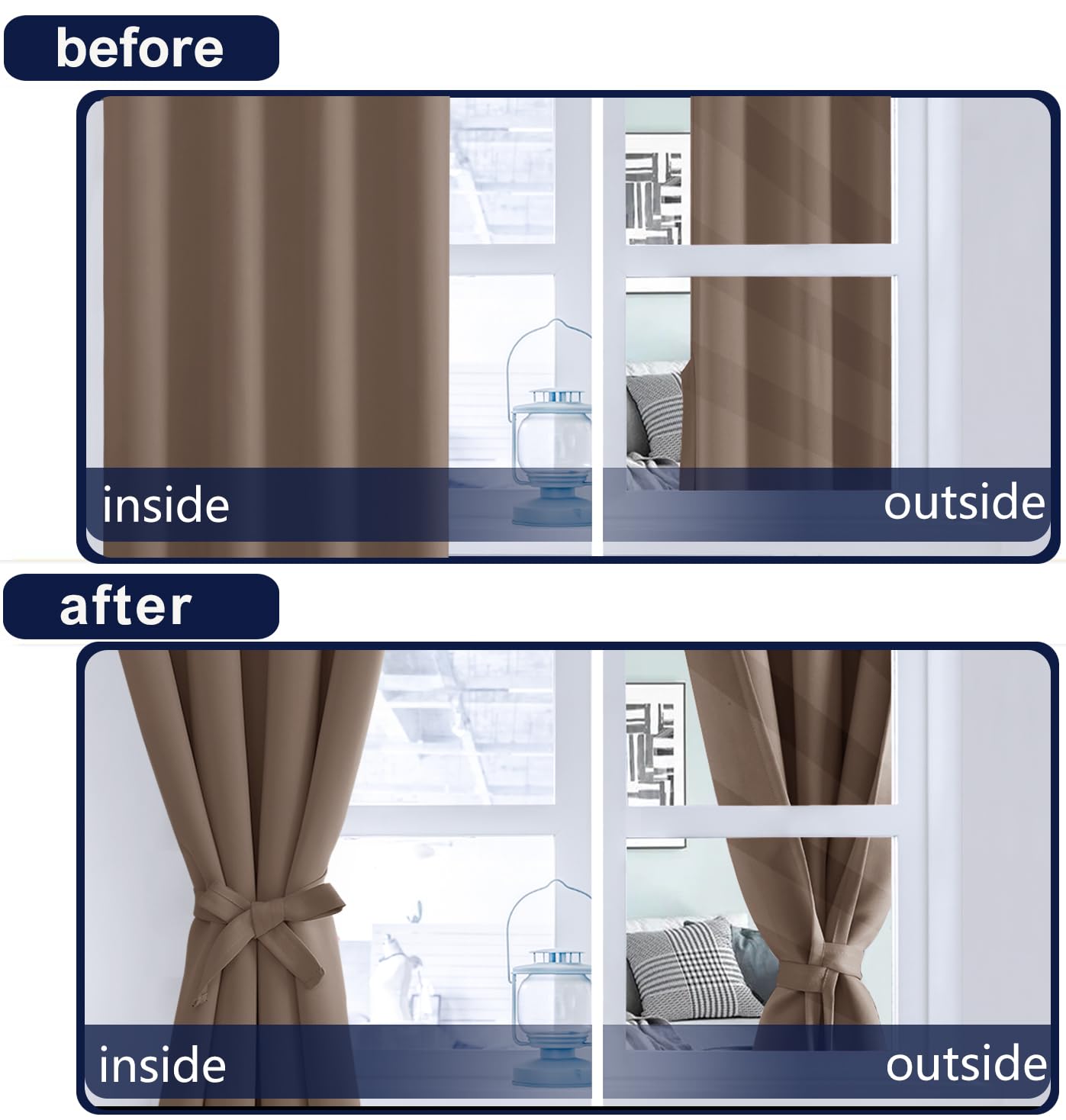 Hiasan Short Mocha Blackout Curtains 36 Inch Long, Bathroom Small Window Curtains Rod Pocket & Back Tab Thermal Insulated Drapes