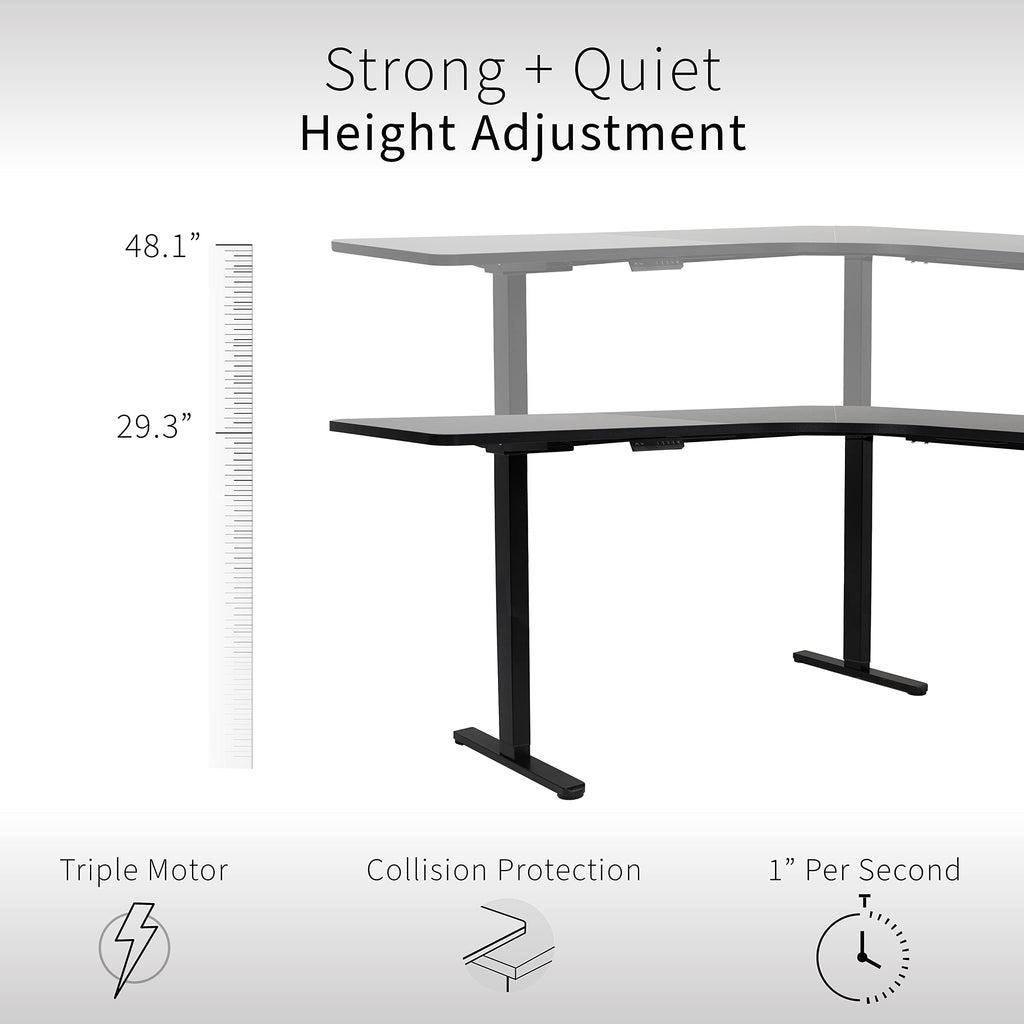 Vivo Electric Height Adjustable 71 X 71 Inch Curved Corner Stand Up Desk, Light Wood Table Top, Black Frame, Memory Controller, L-Shaped Workstation, E3C Series, Desk-Kit-E3Cbc
