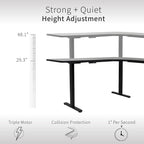 Vivo Electric Height Adjustable 71 X 71 Inch Curved Corner Stand Up Desk, Light Wood Table Top, Black Frame, Memory Controller, L-Shaped Workstation, E3C Series, Desk-Kit-E3Cbc