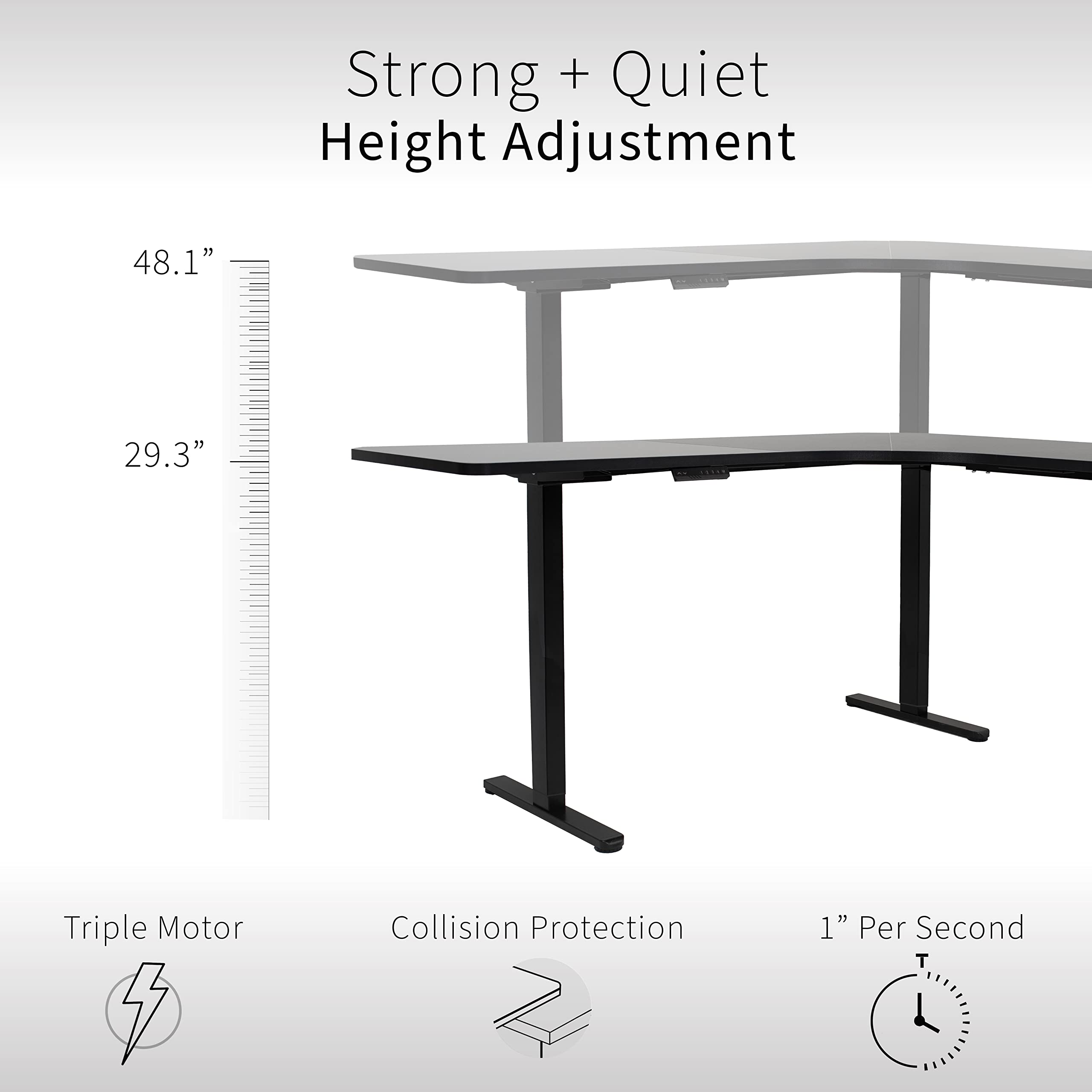 Vivo Electric Height Adjustable 71 X 71 Inch Curved Corner Stand Up Desk, Dark Gray Table Top, Black Frame, Memory Controller, L-Shaped Workstation, E3C Series, Desk-Kit-E3Cbg