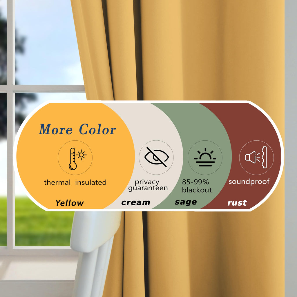 Mrs.Naturall Black Out Curtains 96 Inches Long For Living Room Dining Room 2 Panels Set,Grommet Top Thermal Blackout Curtains 96