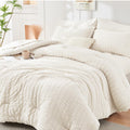 Hymokege Ivory Full Size Comforter Sets Seersucker 7 Pieces, All Season Luxury Bed In A Bag For Bedroom, Bedding Set With Comfor