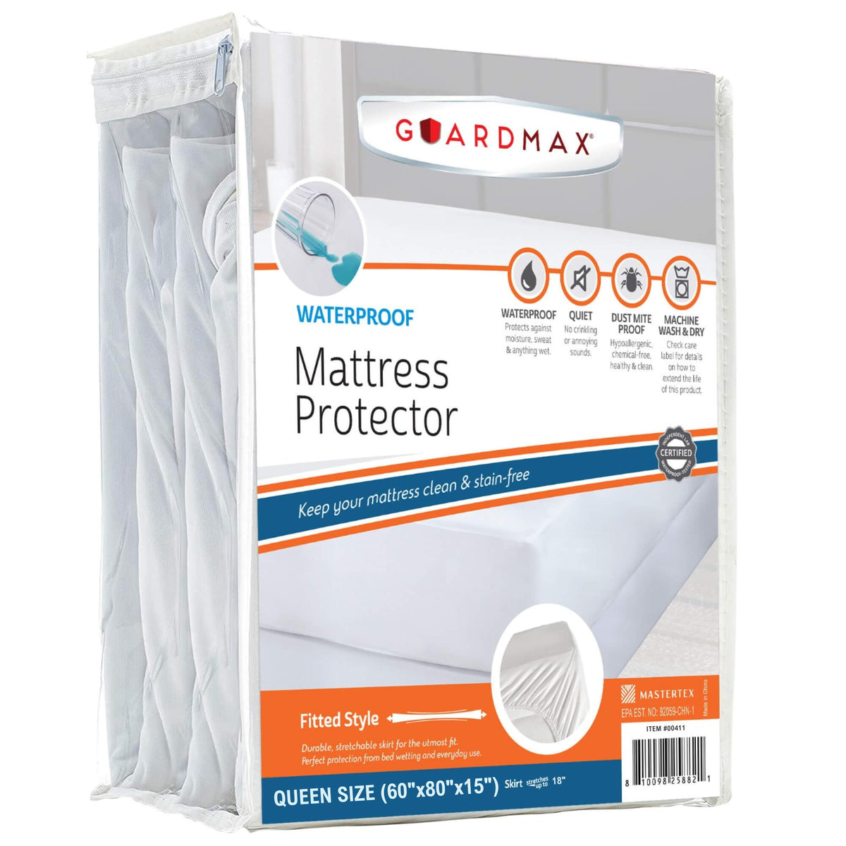 Guardmax Queen Size Mattress Protector - Premium Waterproof And Hypoallergenic Queen Mattress Cover Fitted Sheet - Protects Agai