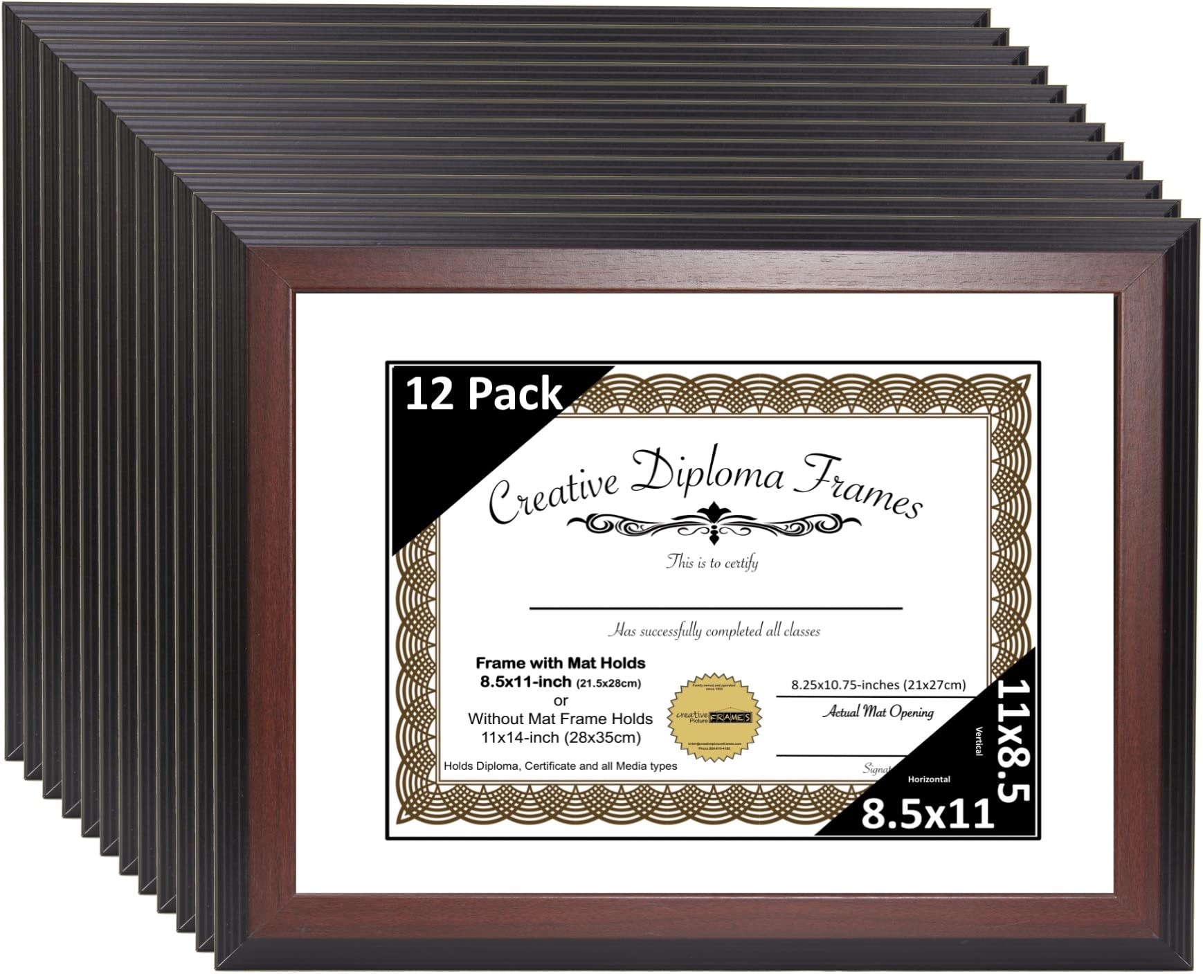 Creative Picture Frames 11x14-inch Mahogany Diploma Frame with White Mat to Hold 8.5    x 11    Graduation Certificate Documents